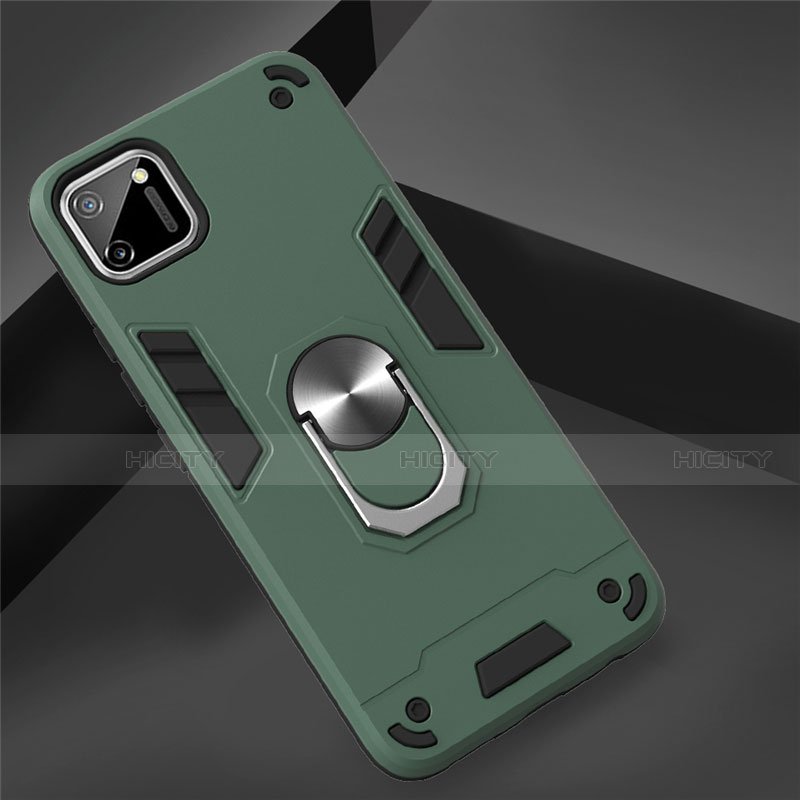 Custodia Silicone e Plastica Opaca Cover con Magnetico Anello Supporto S02 per Realme C11 Verde Notte