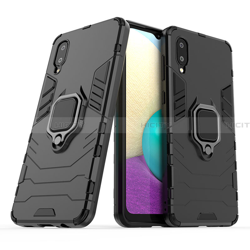 Custodia Silicone e Plastica Opaca Cover con Magnetico Anello Supporto S02 per Samsung Galaxy A02