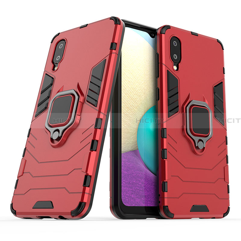 Custodia Silicone e Plastica Opaca Cover con Magnetico Anello Supporto S02 per Samsung Galaxy A02