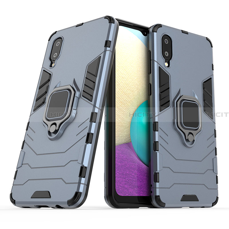 Custodia Silicone e Plastica Opaca Cover con Magnetico Anello Supporto S02 per Samsung Galaxy A02