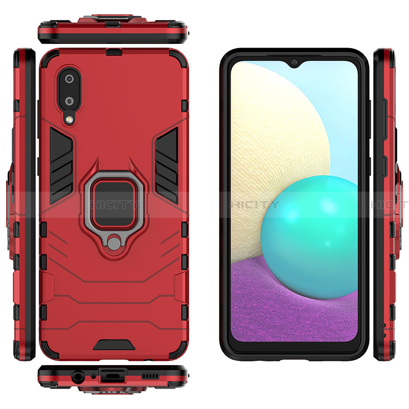 Custodia Silicone e Plastica Opaca Cover con Magnetico Anello Supporto S02 per Samsung Galaxy A02