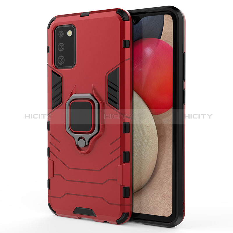 Custodia Silicone e Plastica Opaca Cover con Magnetico Anello Supporto S02 per Samsung Galaxy A02s Rosso