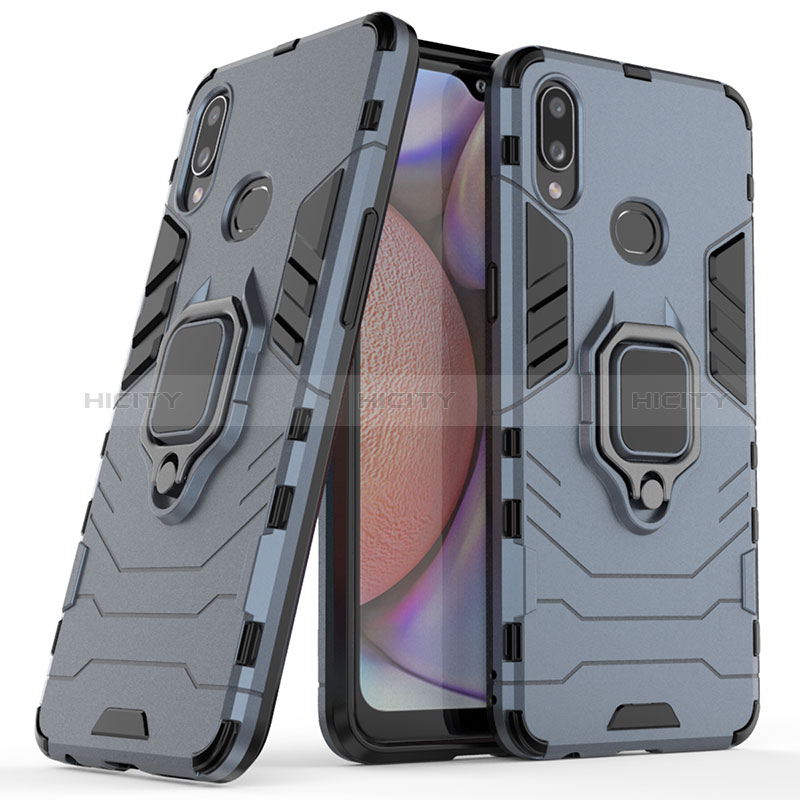 Custodia Silicone e Plastica Opaca Cover con Magnetico Anello Supporto S02 per Samsung Galaxy A10s Blu