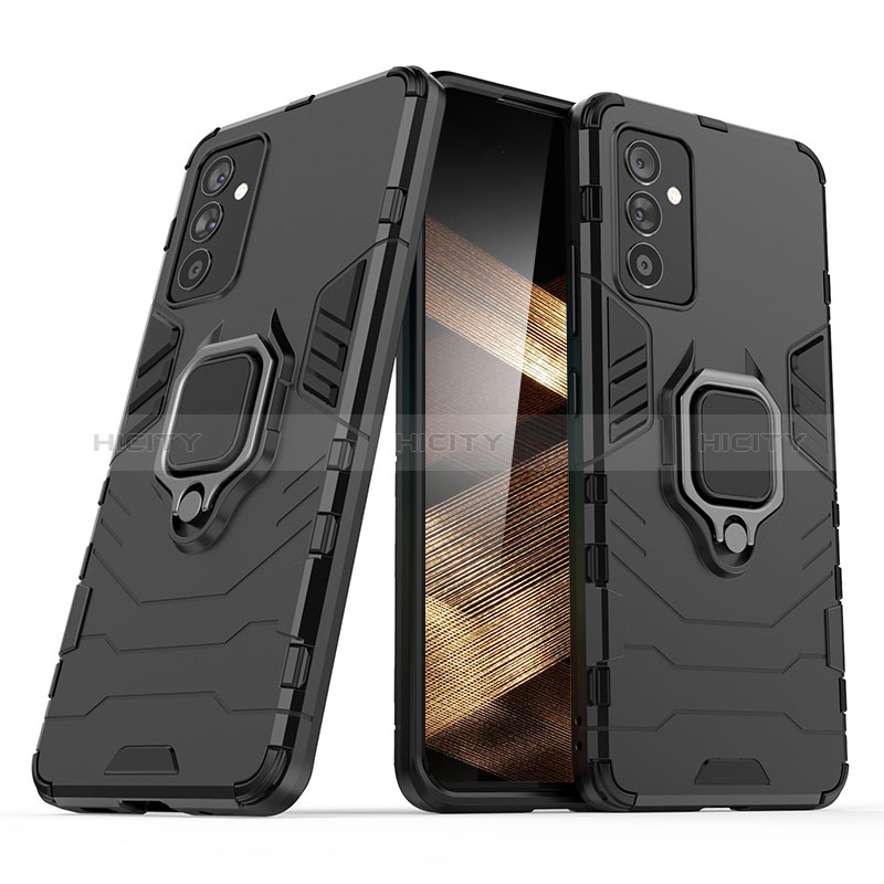 Custodia Silicone e Plastica Opaca Cover con Magnetico Anello Supporto S02 per Samsung Galaxy A15 LTE Nero