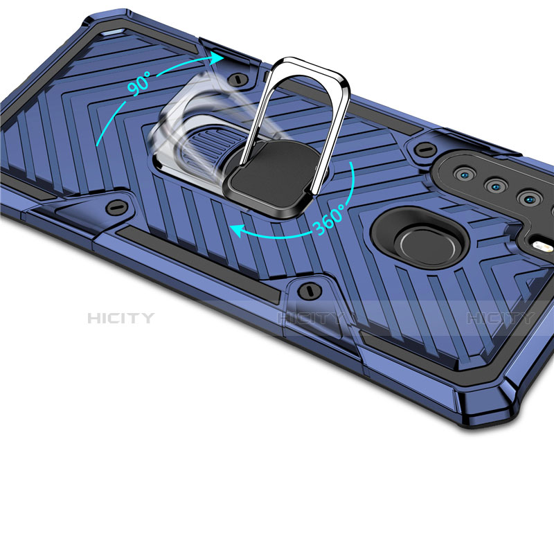 Custodia Silicone e Plastica Opaca Cover con Magnetico Anello Supporto S02 per Samsung Galaxy A21