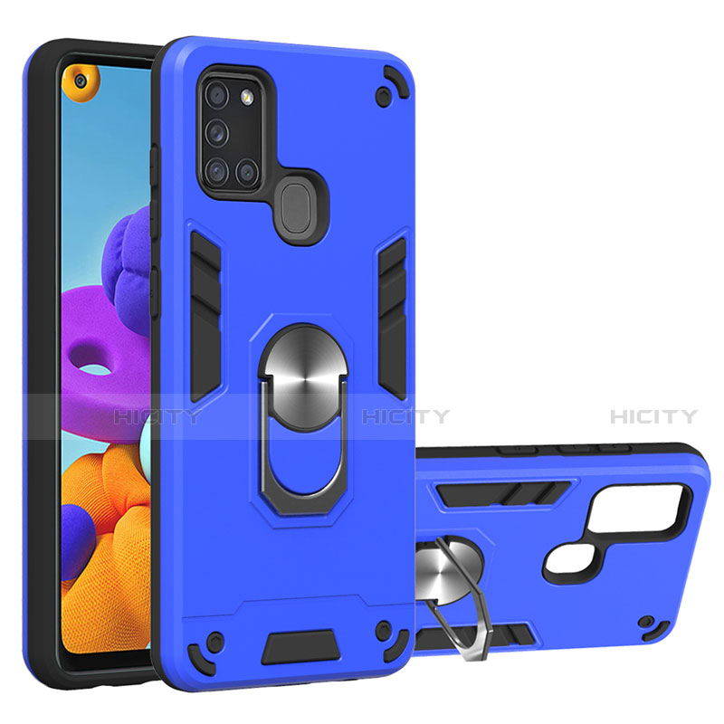 Custodia Silicone e Plastica Opaca Cover con Magnetico Anello Supporto S02 per Samsung Galaxy A21s