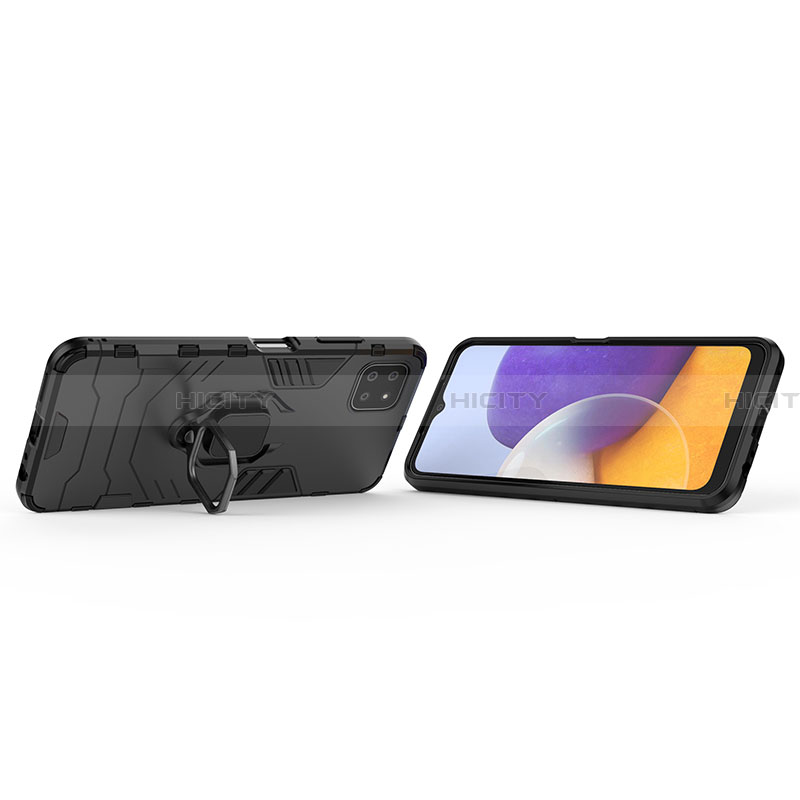 Custodia Silicone e Plastica Opaca Cover con Magnetico Anello Supporto S02 per Samsung Galaxy A22 5G