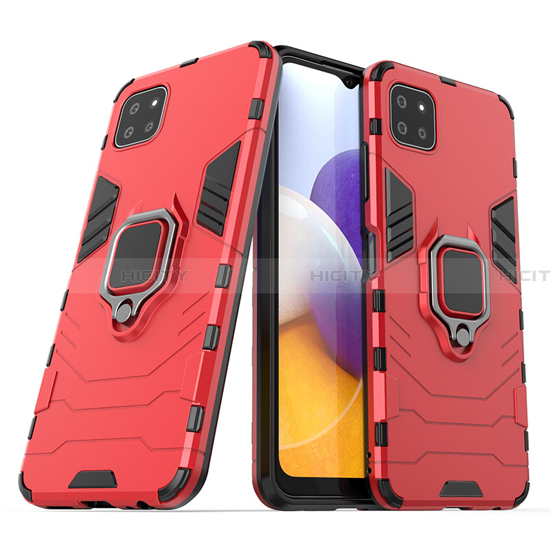 Custodia Silicone e Plastica Opaca Cover con Magnetico Anello Supporto S02 per Samsung Galaxy A22 5G Rosso