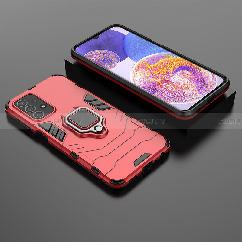Custodia Silicone e Plastica Opaca Cover con Magnetico Anello Supporto S02 per Samsung Galaxy A23 4G Rosso