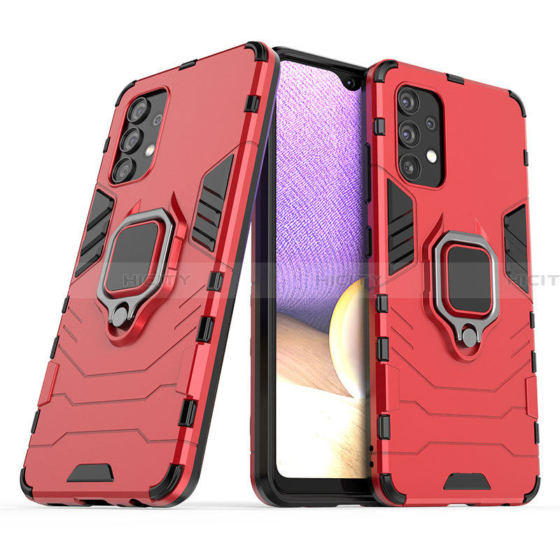 Custodia Silicone e Plastica Opaca Cover con Magnetico Anello Supporto S02 per Samsung Galaxy A32 4G