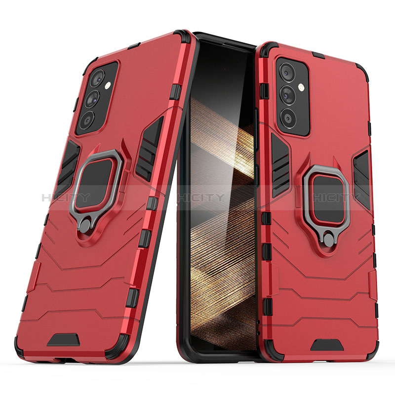 Custodia Silicone e Plastica Opaca Cover con Magnetico Anello Supporto S02 per Samsung Galaxy A35 5G Rosso