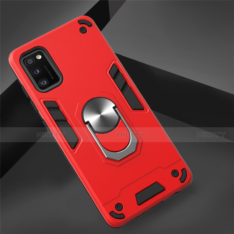 Custodia Silicone e Plastica Opaca Cover con Magnetico Anello Supporto S02 per Samsung Galaxy A41 Rosso