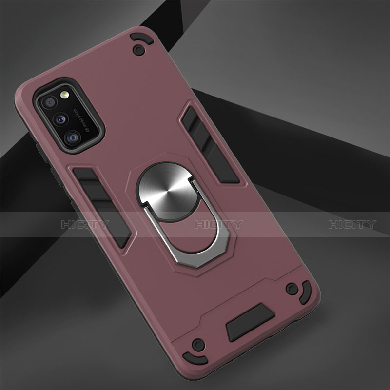 Custodia Silicone e Plastica Opaca Cover con Magnetico Anello Supporto S02 per Samsung Galaxy A41 Rosso Rosa