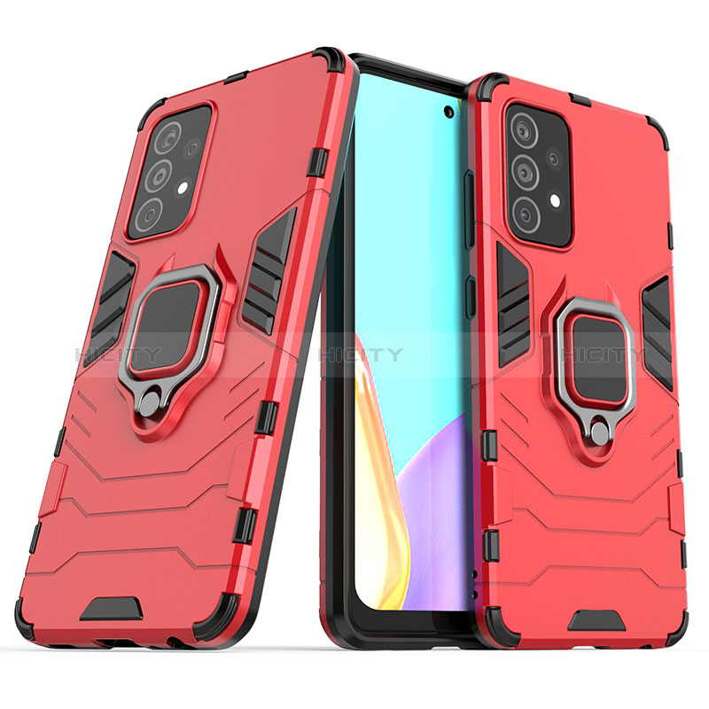 Custodia Silicone e Plastica Opaca Cover con Magnetico Anello Supporto S02 per Samsung Galaxy A52s 5G Rosso