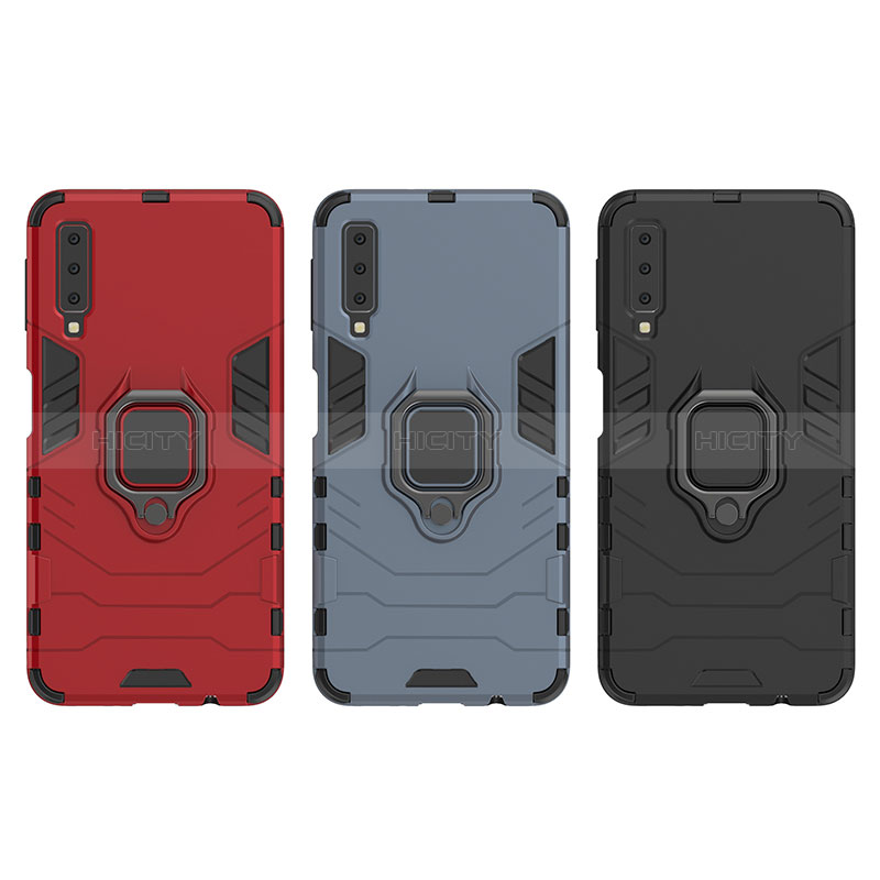 Custodia Silicone e Plastica Opaca Cover con Magnetico Anello Supporto S02 per Samsung Galaxy A7 (2018) A750