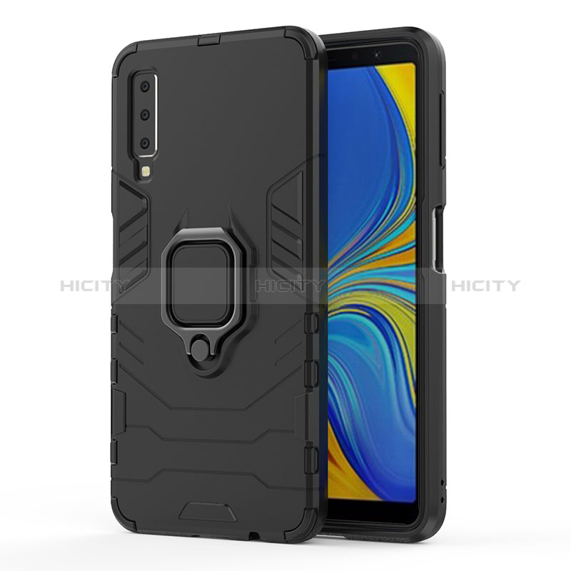 Custodia Silicone e Plastica Opaca Cover con Magnetico Anello Supporto S02 per Samsung Galaxy A7 (2018) A750