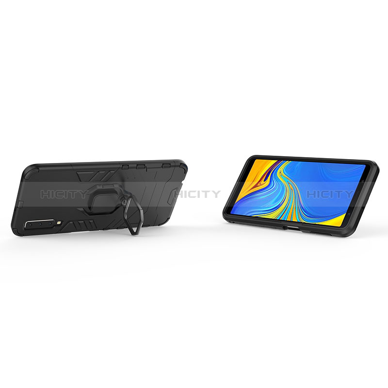 Custodia Silicone e Plastica Opaca Cover con Magnetico Anello Supporto S02 per Samsung Galaxy A7 (2018) A750