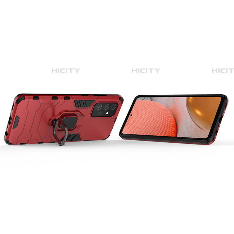 Custodia Silicone e Plastica Opaca Cover con Magnetico Anello Supporto S02 per Samsung Galaxy A72 4G