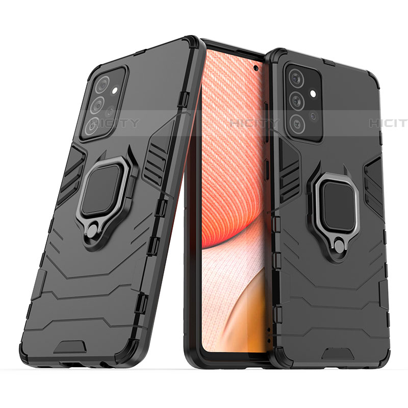 Custodia Silicone e Plastica Opaca Cover con Magnetico Anello Supporto S02 per Samsung Galaxy A72 4G Nero