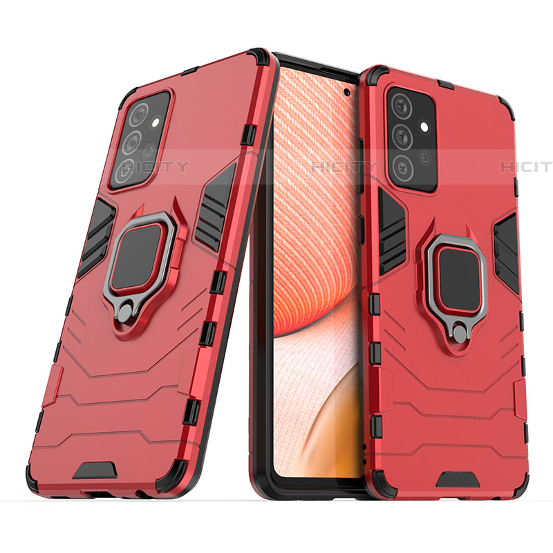 Custodia Silicone e Plastica Opaca Cover con Magnetico Anello Supporto S02 per Samsung Galaxy A72 5G