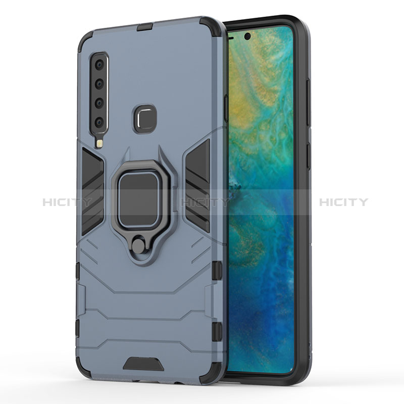 Custodia Silicone e Plastica Opaca Cover con Magnetico Anello Supporto S02 per Samsung Galaxy A9 (2018) A920 Blu