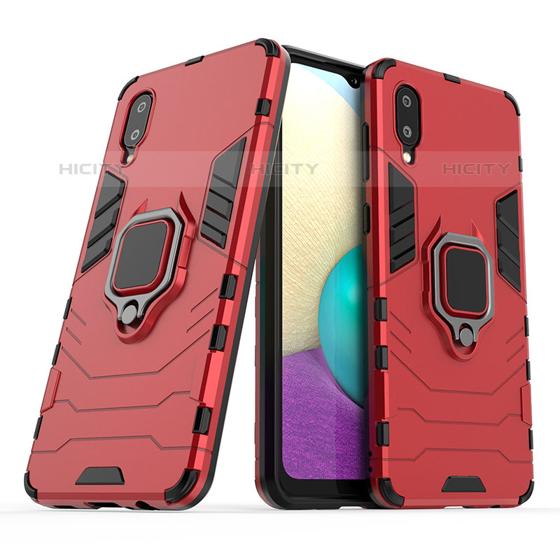 Custodia Silicone e Plastica Opaca Cover con Magnetico Anello Supporto S02 per Samsung Galaxy M02 Rosso