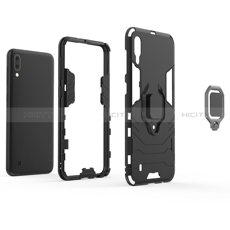 Custodia Silicone e Plastica Opaca Cover con Magnetico Anello Supporto S02 per Samsung Galaxy M10