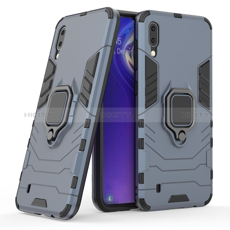 Custodia Silicone e Plastica Opaca Cover con Magnetico Anello Supporto S02 per Samsung Galaxy M10 Blu