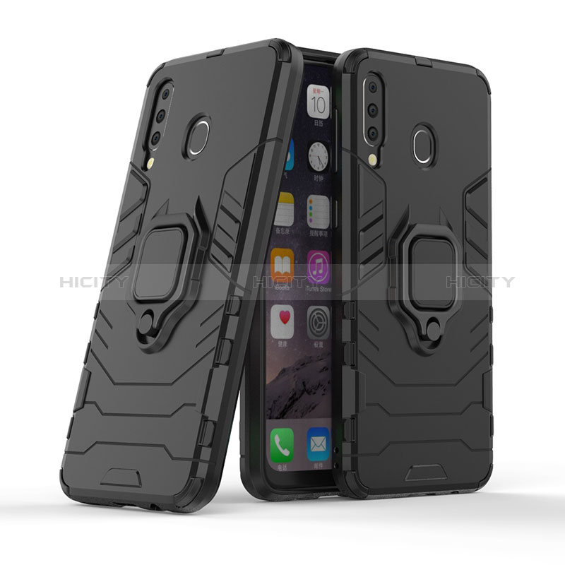 Custodia Silicone e Plastica Opaca Cover con Magnetico Anello Supporto S02 per Samsung Galaxy M30 Nero