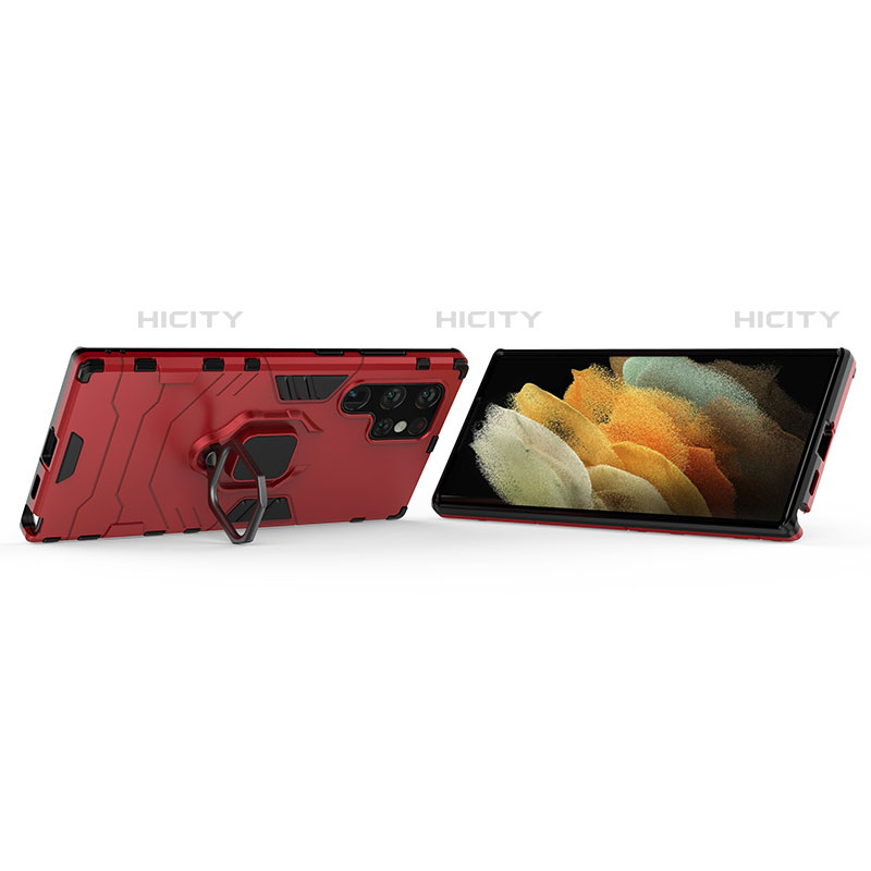 Custodia Silicone e Plastica Opaca Cover con Magnetico Anello Supporto S02 per Samsung Galaxy S23 Ultra 5G Rosso
