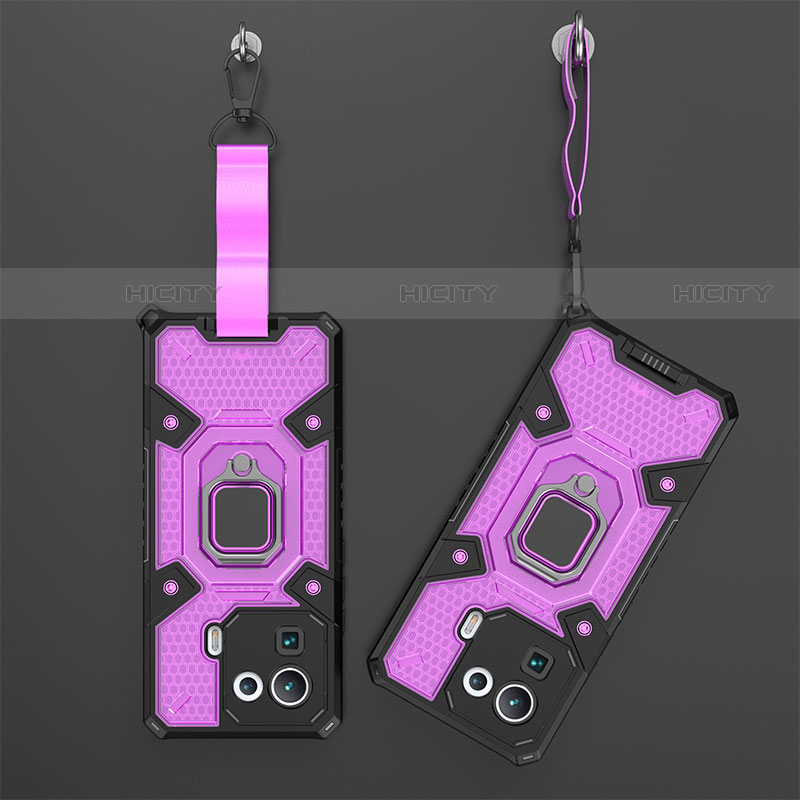 Custodia Silicone e Plastica Opaca Cover con Magnetico Anello Supporto S02 per Xiaomi Mi 11 Pro 5G Viola