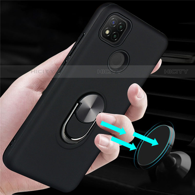 Custodia Silicone e Plastica Opaca Cover con Magnetico Anello Supporto S02 per Xiaomi Redmi 9C