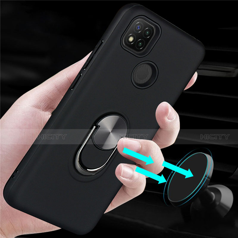 Custodia Silicone e Plastica Opaca Cover con Magnetico Anello Supporto S02 per Xiaomi Redmi 9C NFC