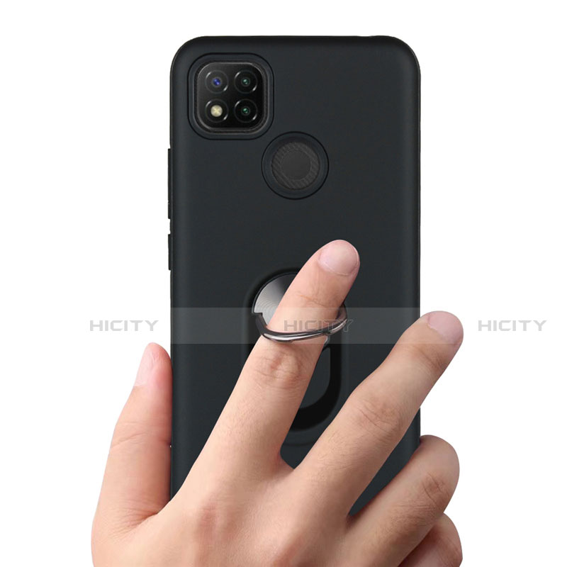 Custodia Silicone e Plastica Opaca Cover con Magnetico Anello Supporto S02 per Xiaomi Redmi 9C NFC