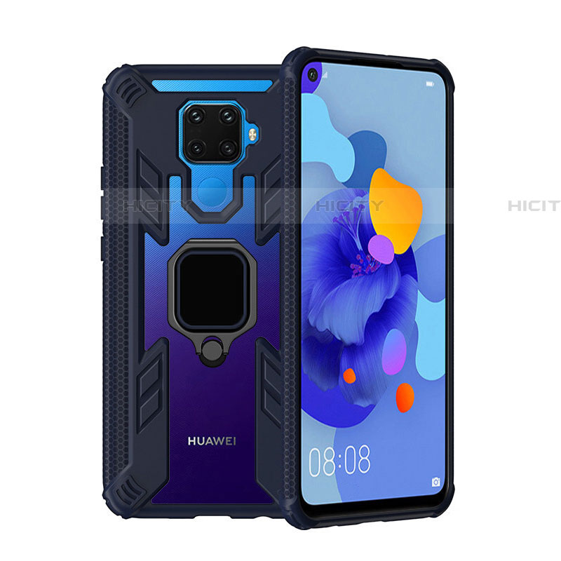 Custodia Silicone e Plastica Opaca Cover con Magnetico Anello Supporto S03 per Huawei Nova 5z Blu