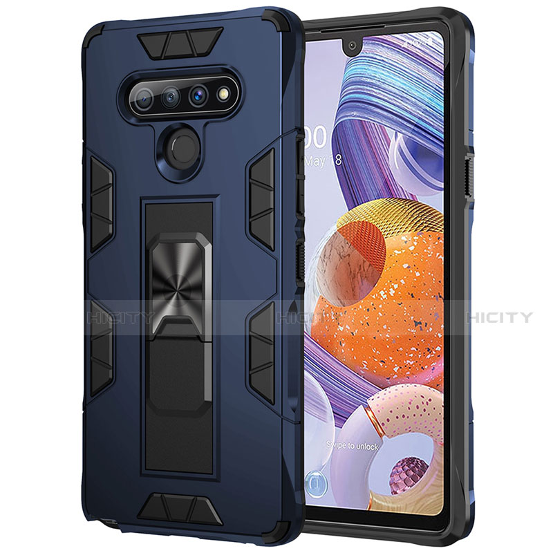 Custodia Silicone e Plastica Opaca Cover con Magnetico Anello Supporto S03 per LG Stylo 6 Blu