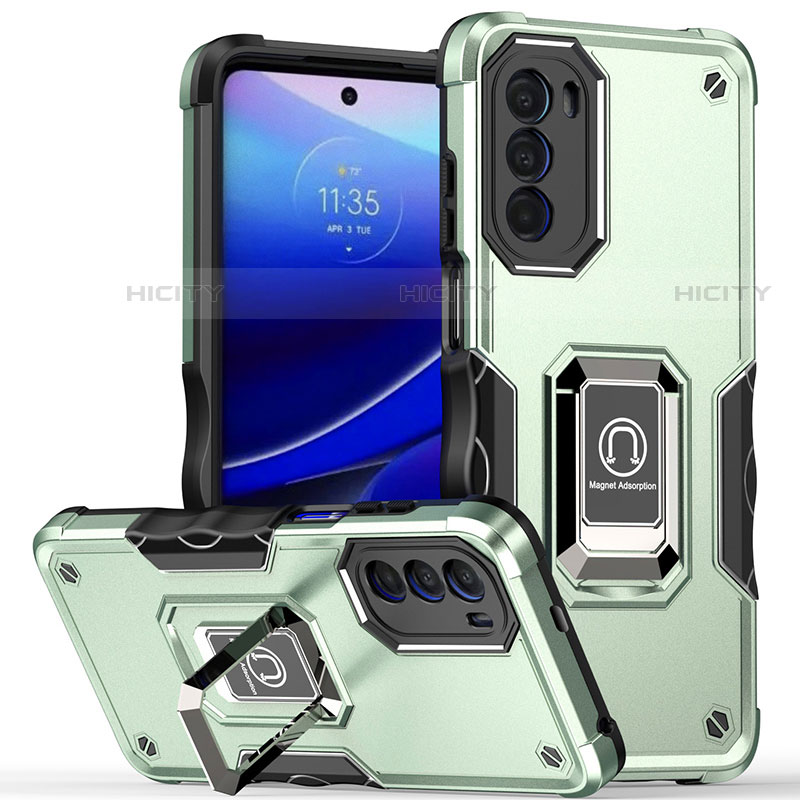 Custodia Silicone e Plastica Opaca Cover con Magnetico Anello Supporto S03 per Motorola Moto G71s 5G Verde