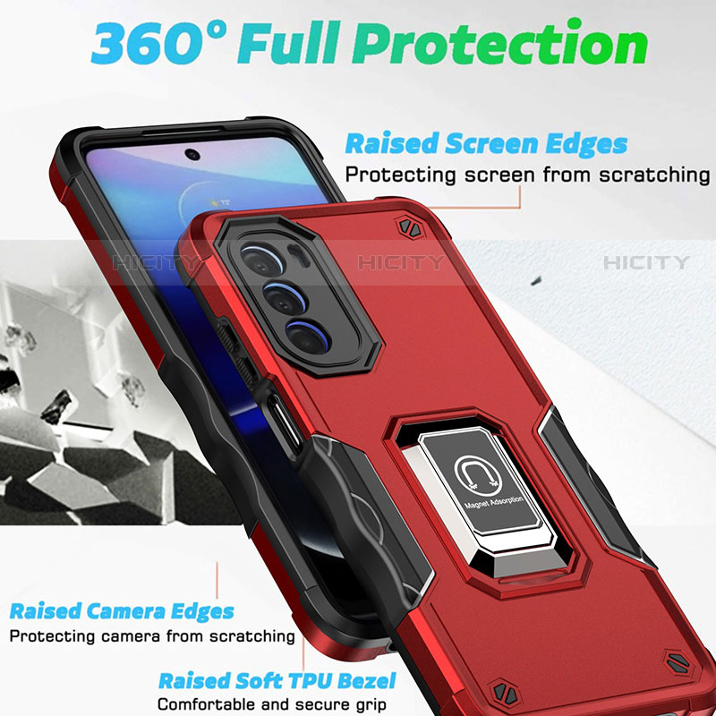 Custodia Silicone e Plastica Opaca Cover con Magnetico Anello Supporto S03 per Motorola Moto G82 5G