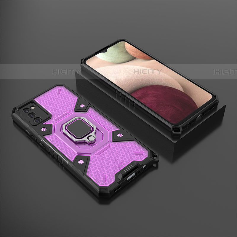 Custodia Silicone e Plastica Opaca Cover con Magnetico Anello Supporto S03 per Samsung Galaxy A03s Viola