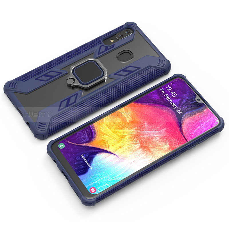 Custodia Silicone e Plastica Opaca Cover con Magnetico Anello Supporto S03 per Samsung Galaxy A20 Blu