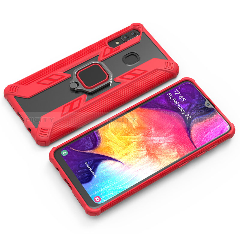 Custodia Silicone e Plastica Opaca Cover con Magnetico Anello Supporto S03 per Samsung Galaxy A20 Rosso