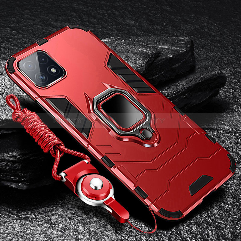 Custodia Silicone e Plastica Opaca Cover con Magnetico Anello Supporto S03 per Samsung Galaxy A22 5G Rosso