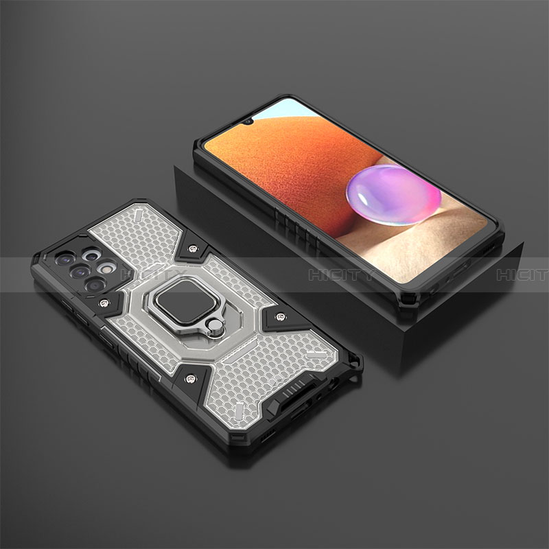 Custodia Silicone e Plastica Opaca Cover con Magnetico Anello Supporto S03 per Samsung Galaxy A32 4G Nero