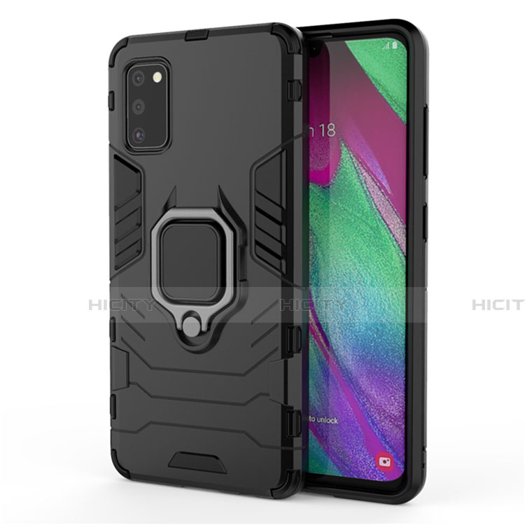 Custodia Silicone e Plastica Opaca Cover con Magnetico Anello Supporto S03 per Samsung Galaxy A41 Nero