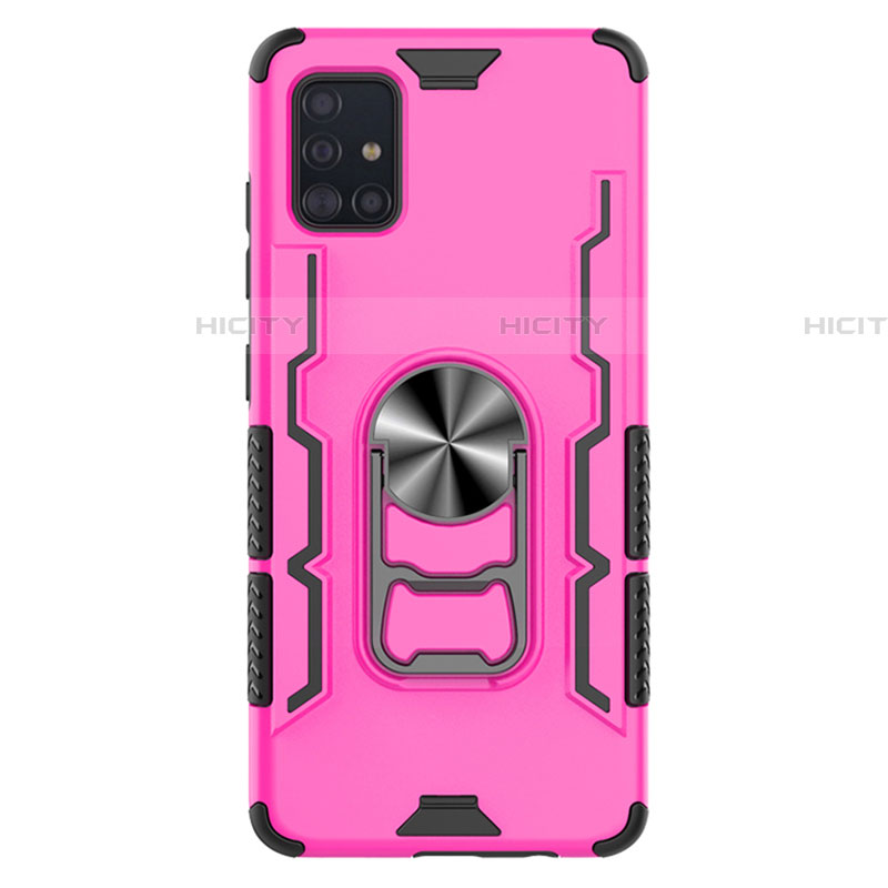 Custodia Silicone e Plastica Opaca Cover con Magnetico Anello Supporto S03 per Samsung Galaxy A51 5G Rosa