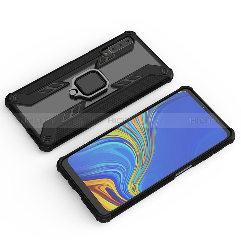 Custodia Silicone e Plastica Opaca Cover con Magnetico Anello Supporto S03 per Samsung Galaxy A7 (2018) A750