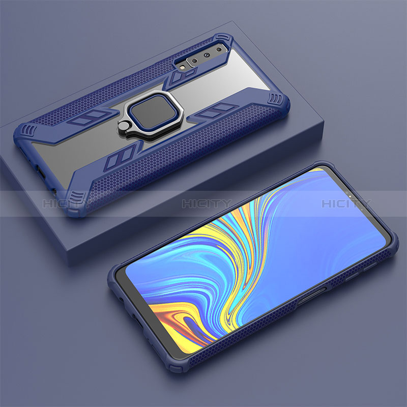 Custodia Silicone e Plastica Opaca Cover con Magnetico Anello Supporto S03 per Samsung Galaxy A7 (2018) A750 Blu