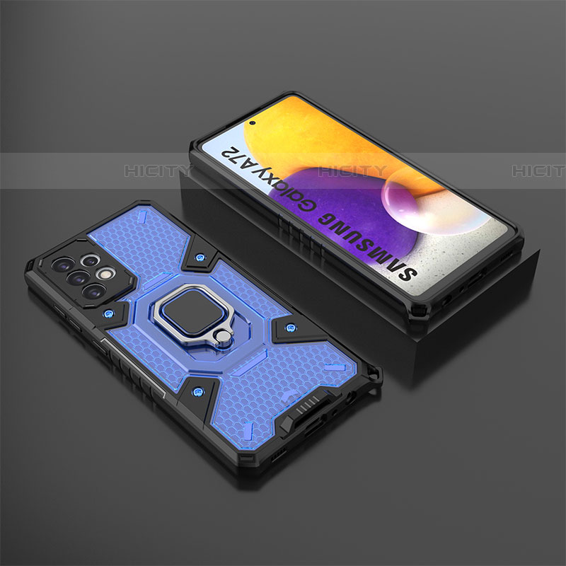 Custodia Silicone e Plastica Opaca Cover con Magnetico Anello Supporto S03 per Samsung Galaxy A72 4G