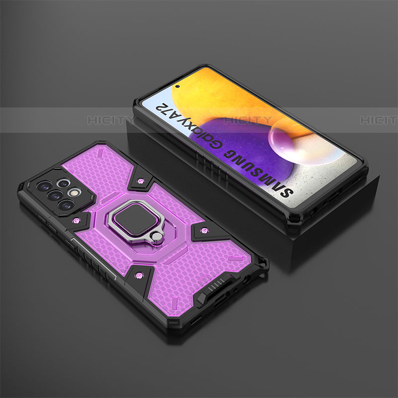 Custodia Silicone e Plastica Opaca Cover con Magnetico Anello Supporto S03 per Samsung Galaxy A72 4G Viola