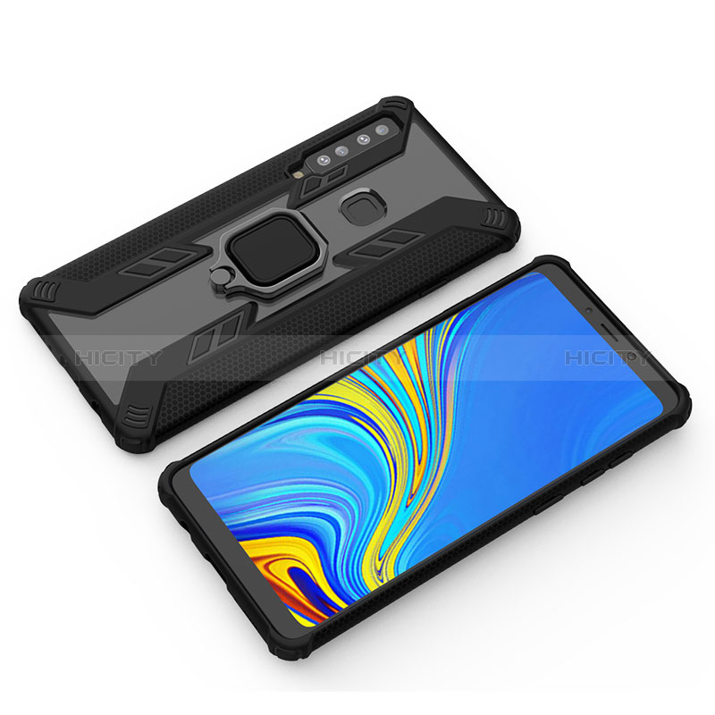 Custodia Silicone e Plastica Opaca Cover con Magnetico Anello Supporto S03 per Samsung Galaxy A9 Star Pro Nero